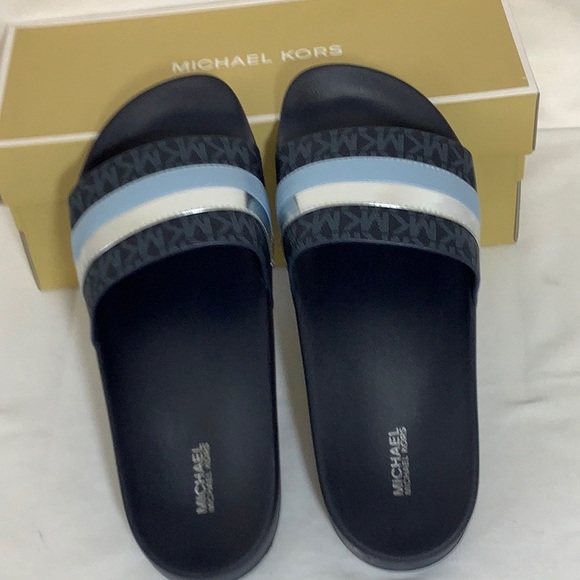 NIB Michael Kors Brandy Slides Blue - Picture 1 of 4